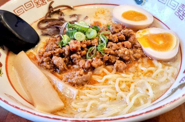 R7 Tan Tan Ramen- spicy ground pork, kikurage mushrooms, menma (fermented bamboo shoots), scallions, egg. So good!