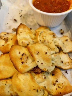 garlic knots. good flavor, but a bit too thin. overpriced for what you get.