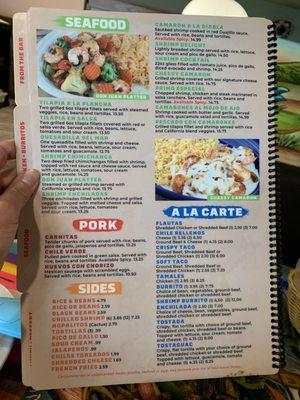 Pork dishes, seafood dishes, sides, al la cart menu