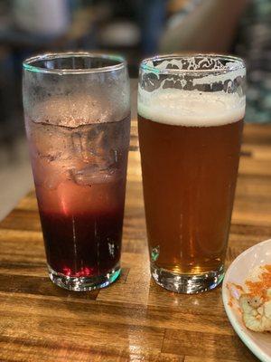 Blueberry lavender spritzer and the business hippie west coast ipa.