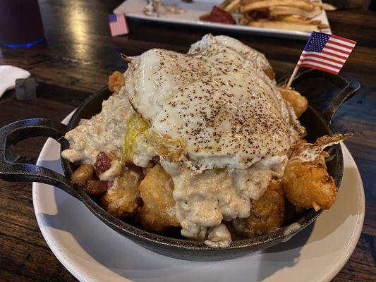 Breakfast Tots with delicious homemade sausage gravy