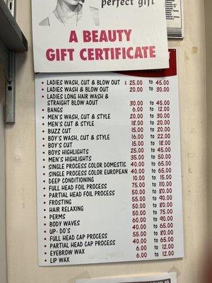 Price list