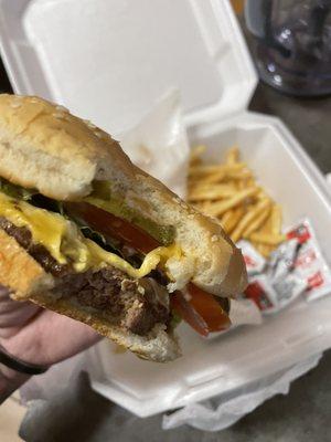 Cheeseburger and fries