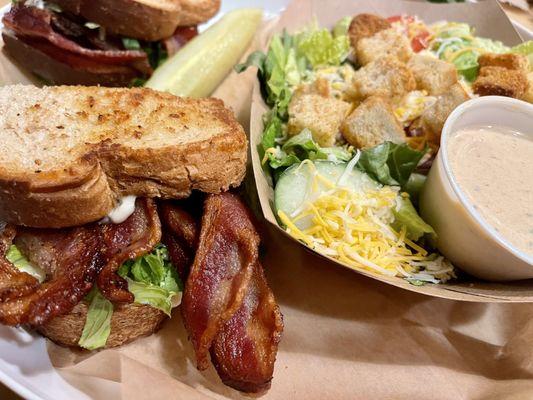 BLTA (bacon, lettuce, tomato, avocado on wheat) & side salad with homemade chipotle ranch