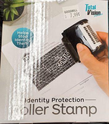 Identity protection roller stamp. In theory, a good purchase for me. Disappointed it does not come with the ink already inside.