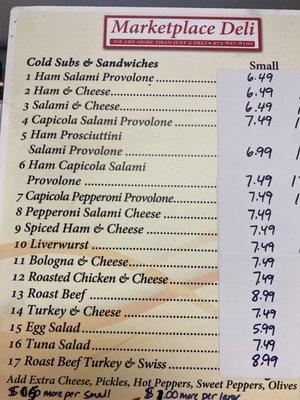 Sandwich menu