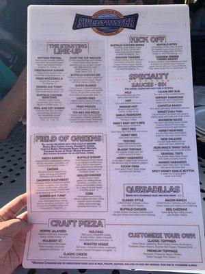 One side of the food menu