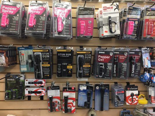 Pepper spray.  Stun guns.  Self defense items.