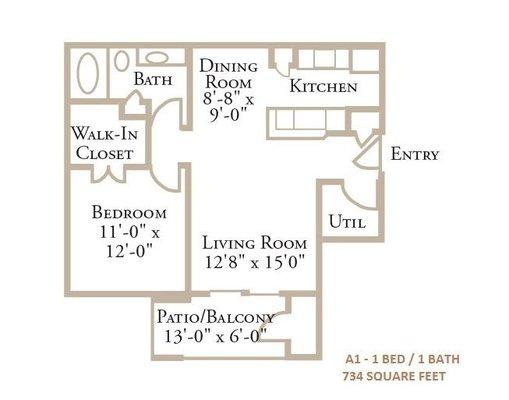 Large 1 bedroom 1 Bath Floor Plan