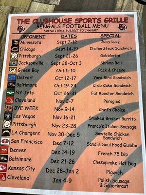 Football menu.