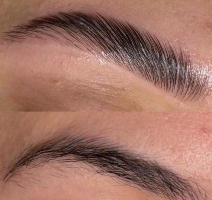 Eyebrows lamination before and after