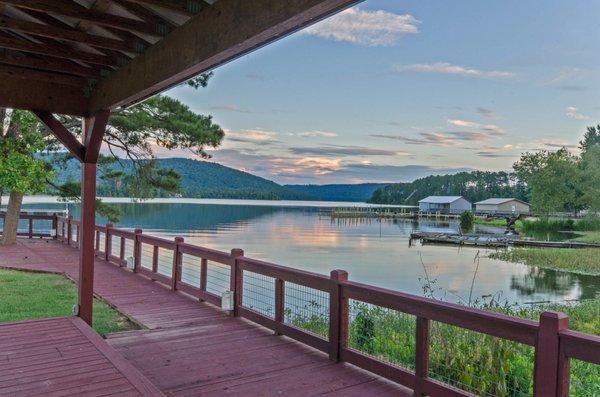 Covered deck and picnic table.