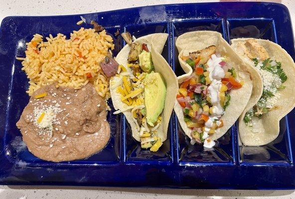 From left, veggie taco, shrimp, chicken. All pretty great.