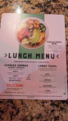 Lunch Menu Lunch Fajitas Ranchero Special