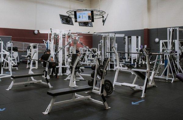 Main weight room (Any purple are old photos we cannot delete). Club is approximately 75% remodeled since 2019!