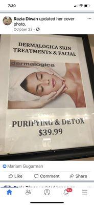 Special package $39.99   Facial Get Free  Eyebrow and Skinpolish 
Wednesday's and Thursday's 
Regular $40+8+10=$58