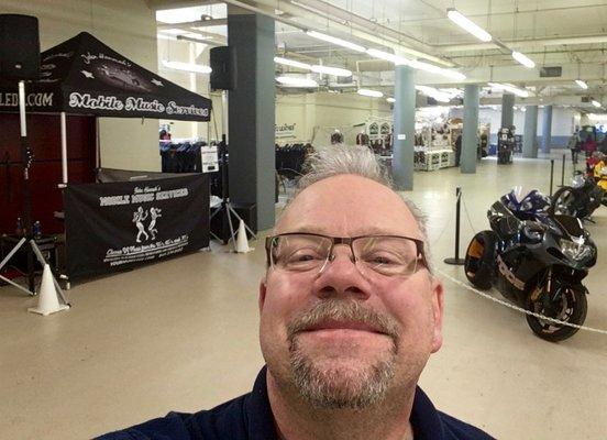 The outdoor rig set up indoors, at an indoor motorcycle show in Naugatuck, Ct.