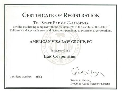 We are a California State Bar certified professional law corporation