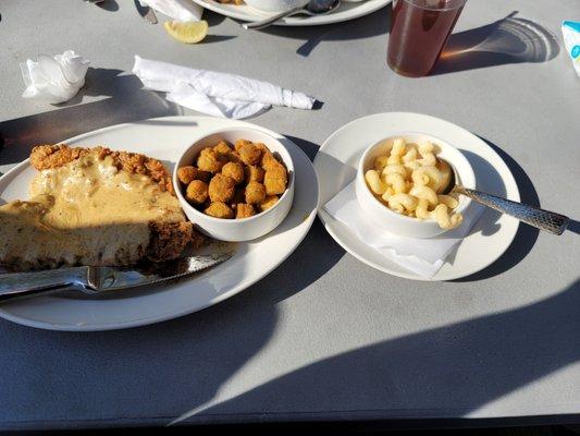 Chicken fried steak okra mac n cheese