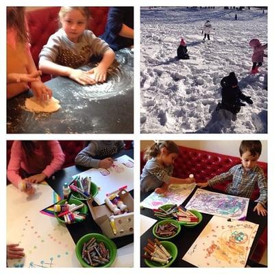 A busy day in a winter break master class - we made pretzels, play dough, played in the snow, saw art, and made art!