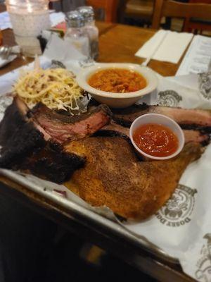 Texas Trinity Platter with brisket, ribs and 1/4 chicken.