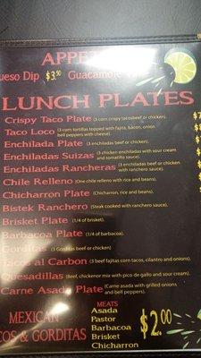 Inside cover of menu