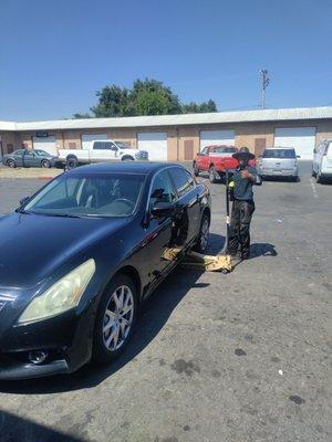 Tire repair in progress with great techs