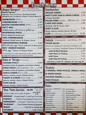 New Menu: Lunch Menu / Blue Plate Daily Specials/ Baskets/ Salads & Sandwiches