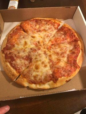 Small cheese pizza. Under nine dollars. Delicious and perfect