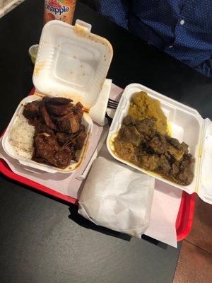 Small oxtail  Curry goat with bussup