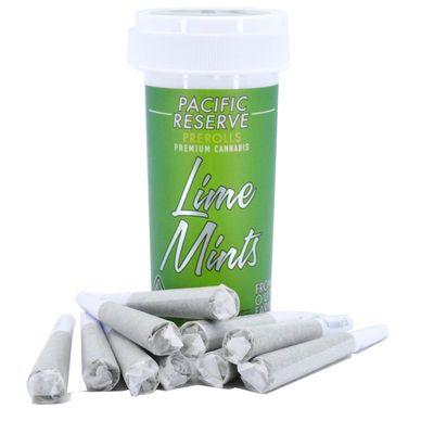 Lime Mints, 10-Pack of Prerolls by Pacific Reserve, hand trimmed eighths grown in Monterey.