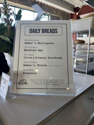 Bread menu