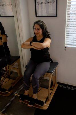 Footwork on the Pilates (Wunda) chair, a great alternative for clients who can't lie on their back :)