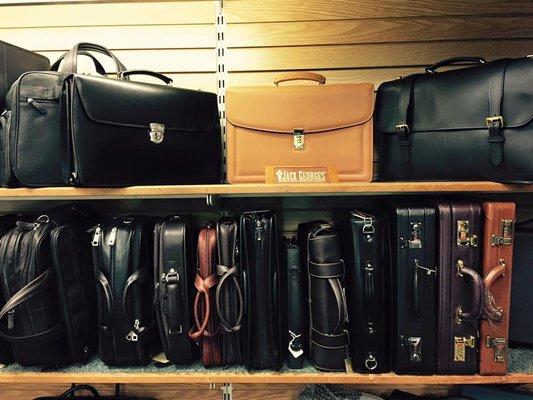 An assortment of leather briefcases