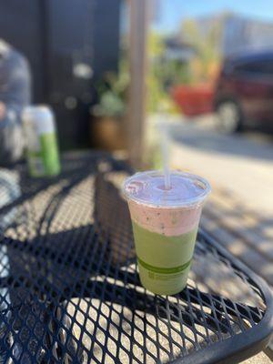 Iced strawberry matcha. Love!