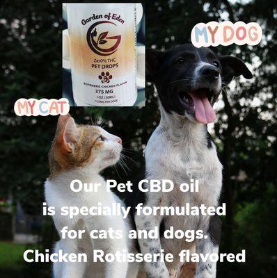 CBD for cats and dogs.  Relieves pain, stress and anxiety