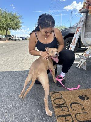 a pup who got adopted all because an amazing girl came out to try my coffee!