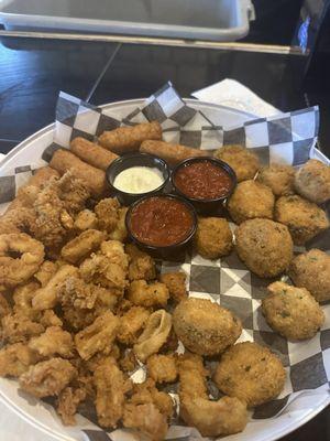 HUGE platter for $13.99 Calamari, cheesesticks and mushrooms.