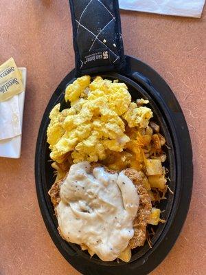 This is the chicken fried steak and egg skillet.