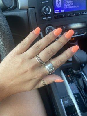 Peach/Orange acrylic nails (coffin shaped)