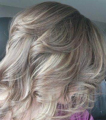 Cool tone blended highlites throughout the hair