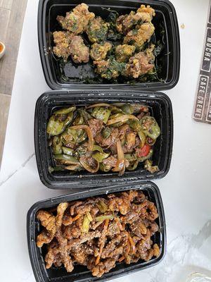 Taiwanese chicken, Crispy Beef, Spicy Beef with Dry Chili