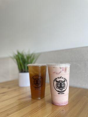 Roasted Oolong Tea, Strawberry Jasmine Milk Tea