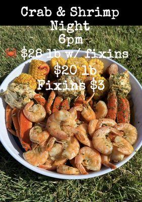 Crab & Shrimp Night- every Thursday at 6pm, between Crawfish season