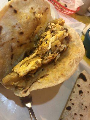 Potato,chorizo and egg taco