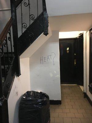 Three days after reporting to Crystal Management that I had no Heat, I found this vandalism created by another tenant.