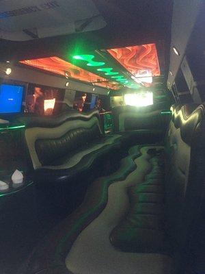 Inside of 20 passenger stretch Escalade