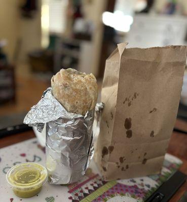 Super Steak burrito, double rice, no beans, because they me make gassy, lol!