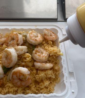 Shrimp on rice butter sauce