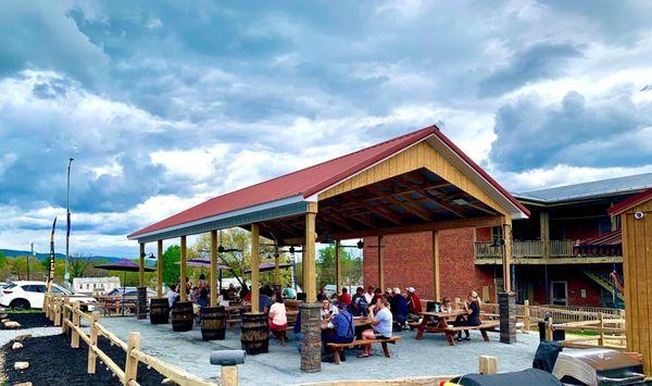 View of mountains while sitting at the beer garden